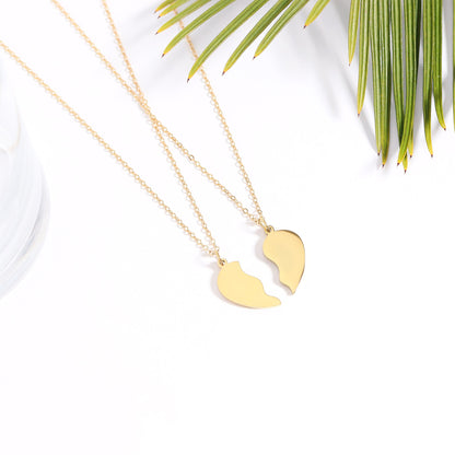 18K Gold PVD Stainless Steel Break Apart Engravable Blank Heart Necklace Set / SBB0282