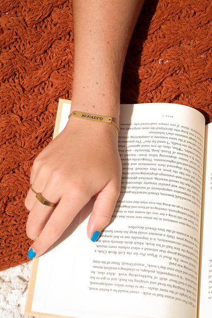 18K Gold PVD Stainless Steel Flat Adjustable Blank Bar Bracelet / SBB0129