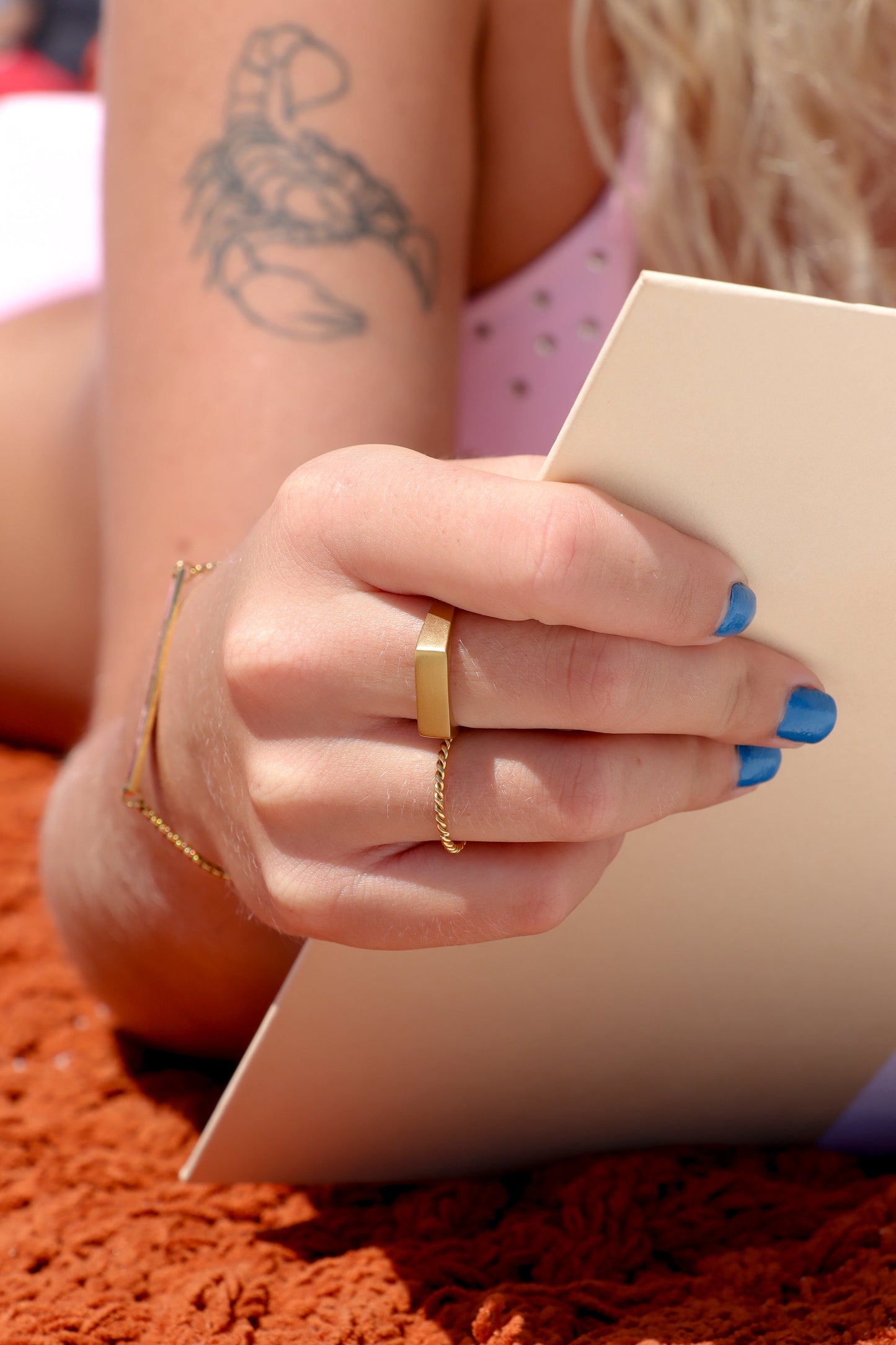 18K Gold PVD Stainless Steel Blank Engravable Rectangle Signet Ring / ESR0002