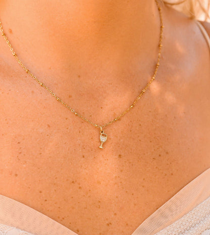 18K Gold PVD Stainless Steel CZ Wine Glass Charm / PDL0144