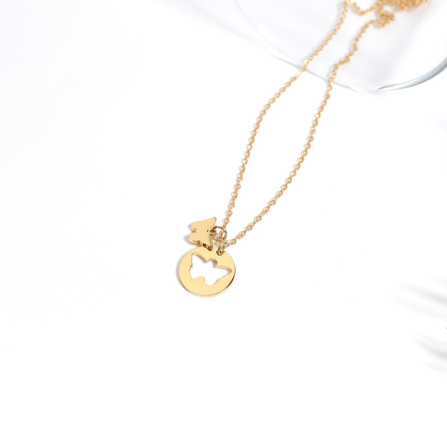 18K Gold PVD Stainless Steel Butterfly Cutout Necklace / CHN0074