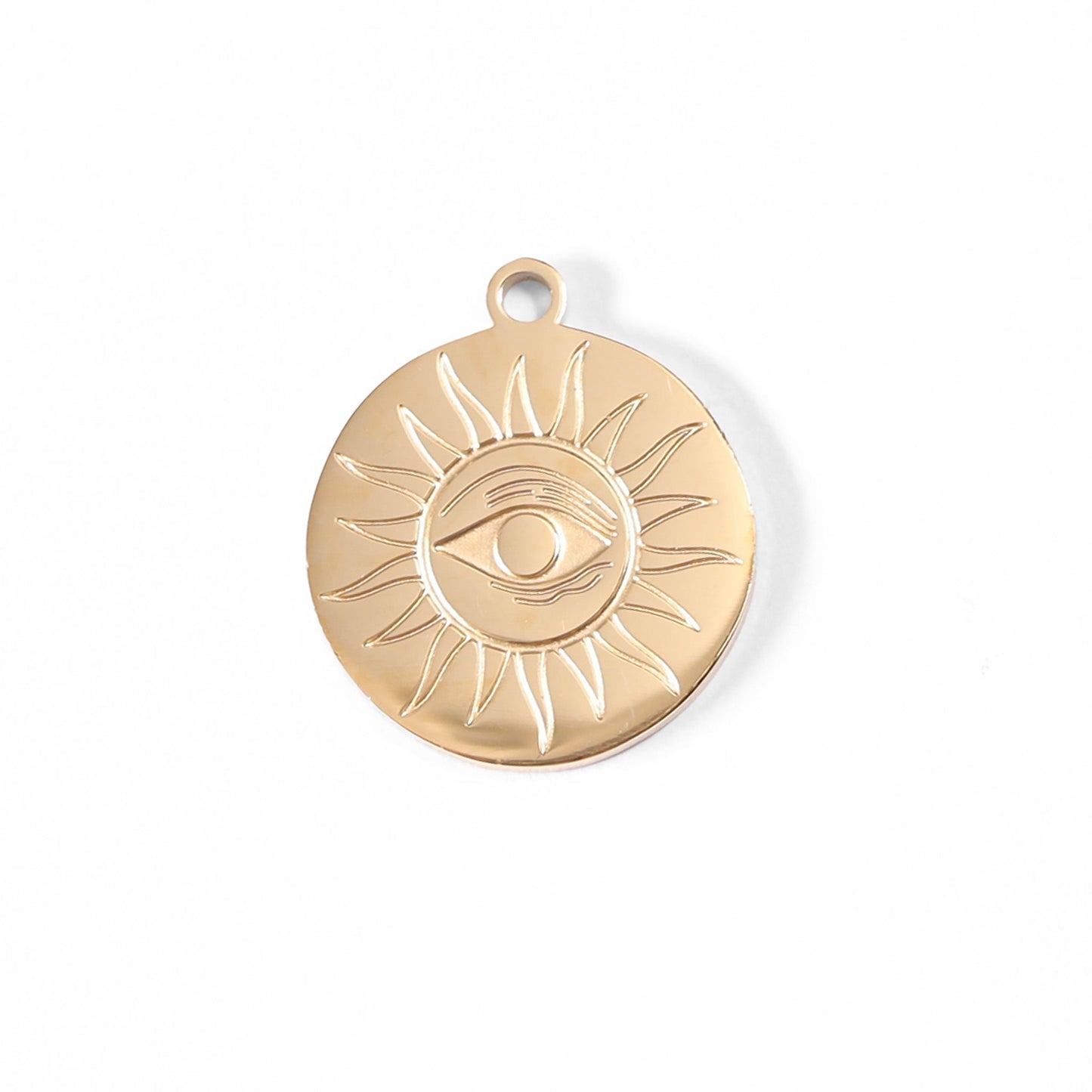 18K Gold PVD Stainless Steel Circle Sun Evil Eye Charm / PDL0002