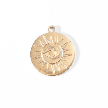 18K Gold PVD Stainless Steel Circle Sun Evil Eye Charm / PDL0002