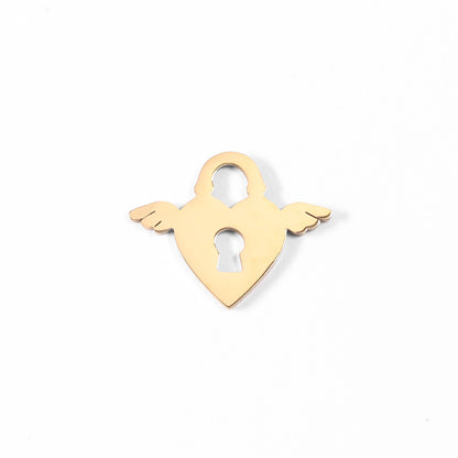 18K Gold PVD Stainless Steel Winged Heart Lock Charm / PDL0087