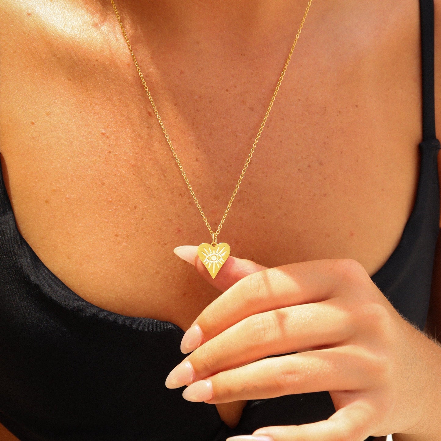 18K Gold PVD Stainless Steel Evil Eye Heart Charm / PDL0006