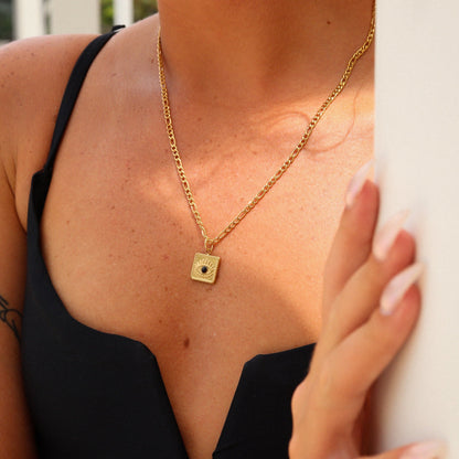 18K Gold PVD Stainless Steel Square Black Stone Evil Eye Charm / PDL0014