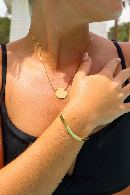 18K Gold PVD Stainless Steel Blank Circle Necklace / SBB0240