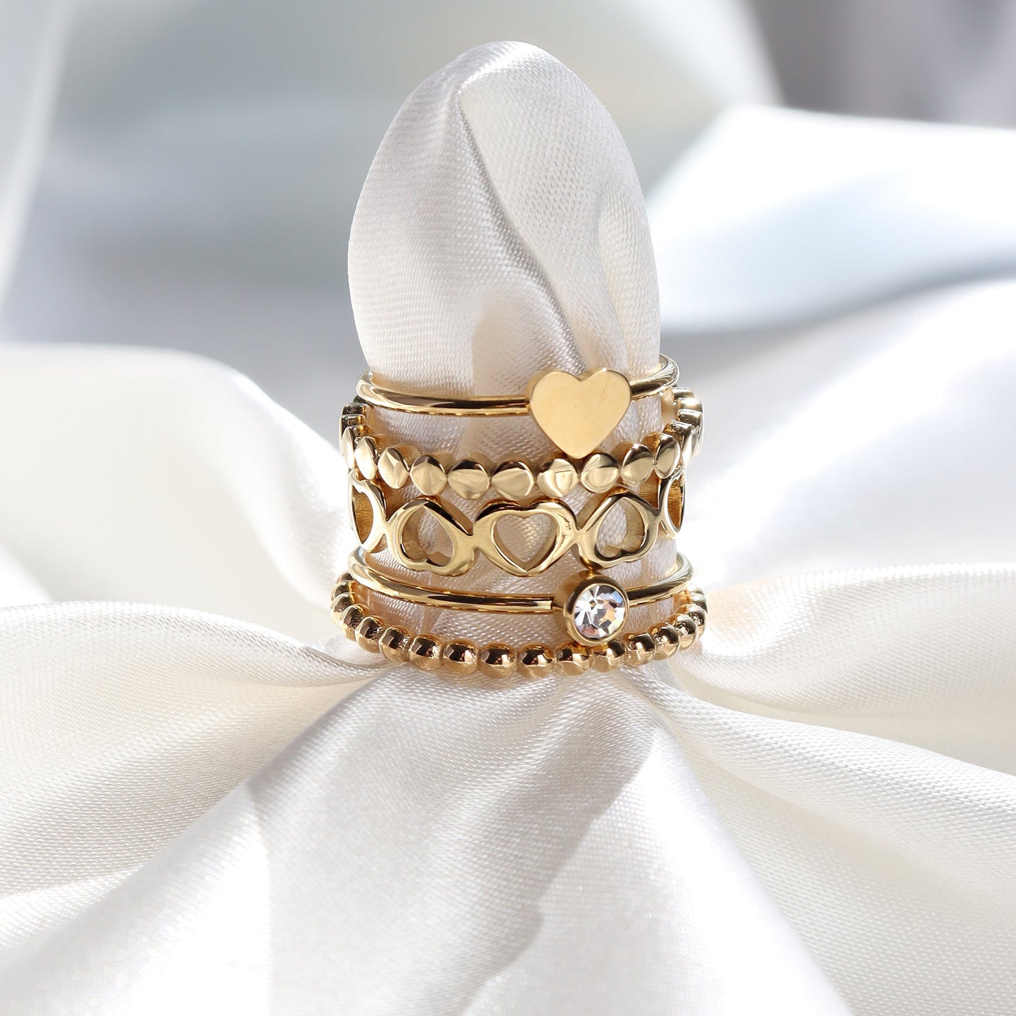 18K Gold PVD Stainless Steel Beaded Stacking Ring / CSR0004