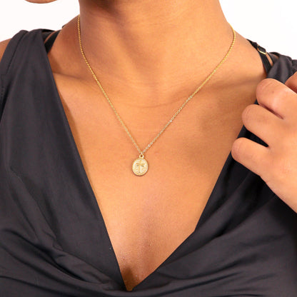 18K Gold PVD Stainless Steel Textured Medallion Cross Charm / PDL0115