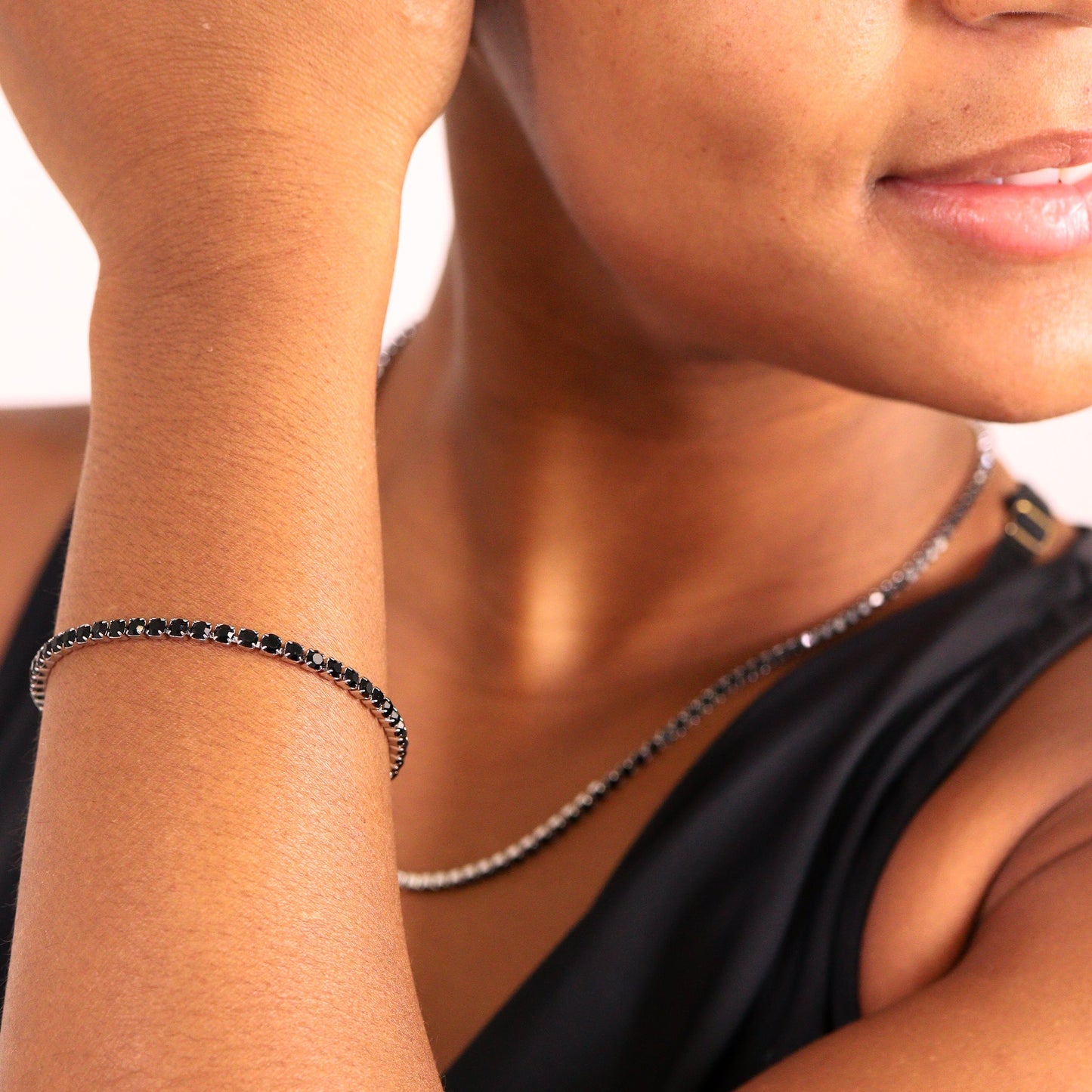 Stainless Steel Jet Rhinestone Tennis Chain Bracelet / TBR0003