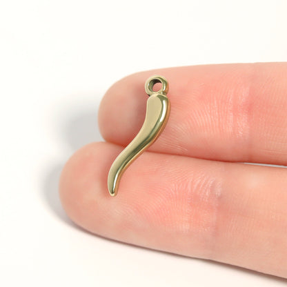 18K Gold PVD Stainless Steel Italian Horn Charm / PDL0104