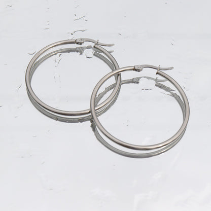 18K Gold PVD Stainless Steel Round Tube Hoop Earrings / ERJ2138