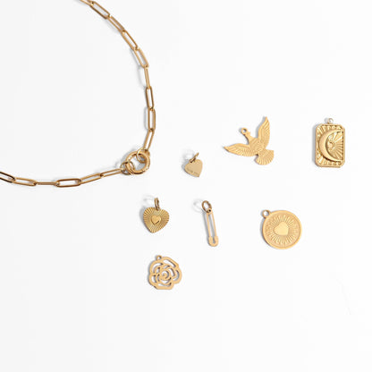 18K Gold PVD Stainless Steel Circle Heart Sun Ray Charm / PDL0065