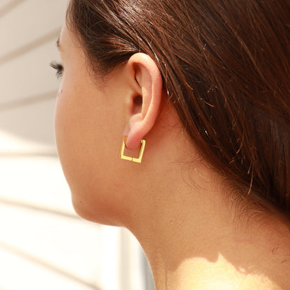 18K Gold PVD Stainless Steel Square Huggie Earrings / ERJ0011