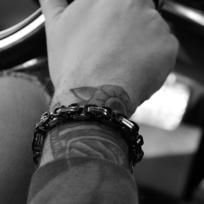 18K Gold PVD & Black Stainless Steel Byzantine Chain Bracelet or Anklet / BRJ9089