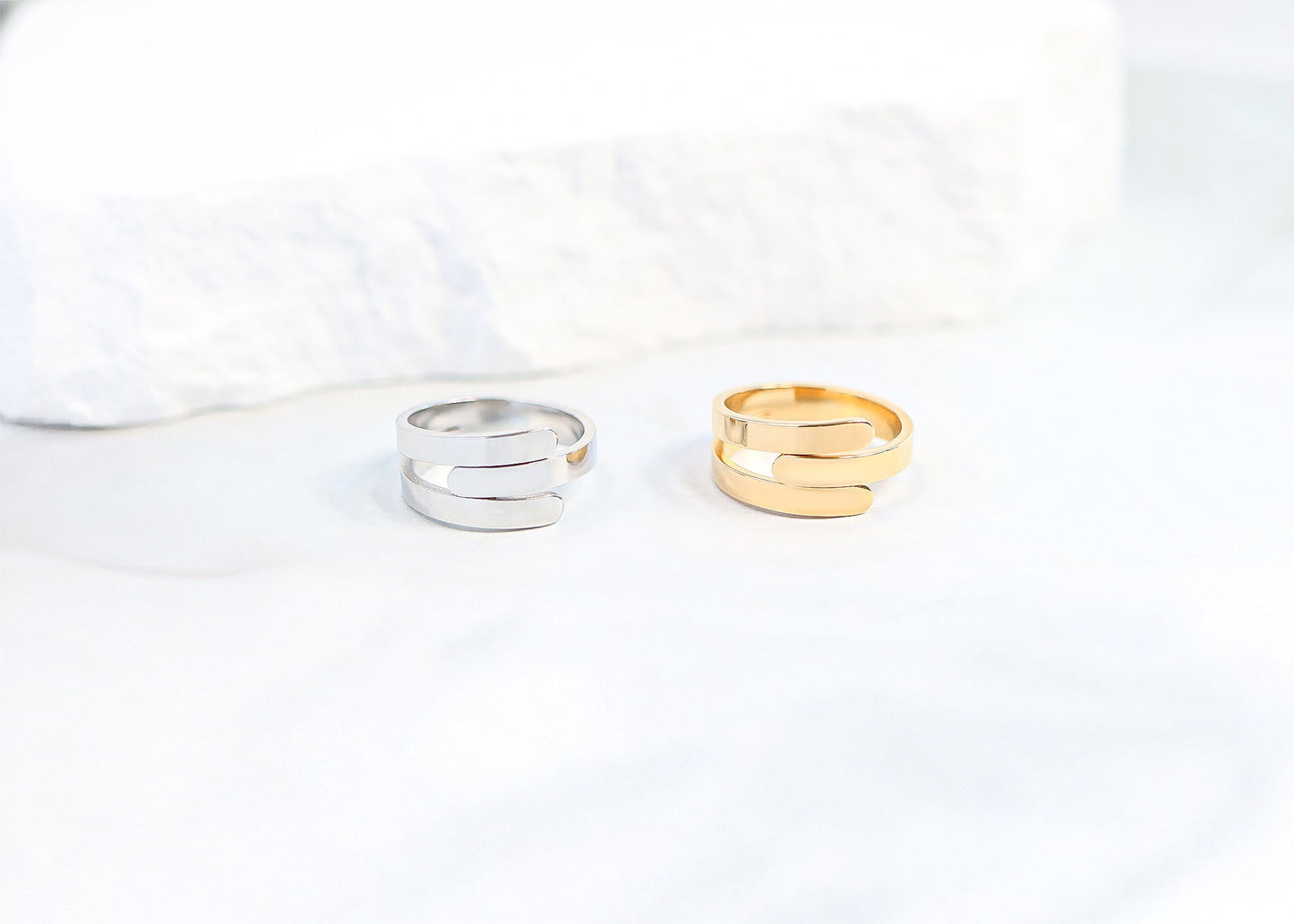 18K Gold PVD Stainless Steel Blank 3 Name Wrap Ring / ZRJ9018