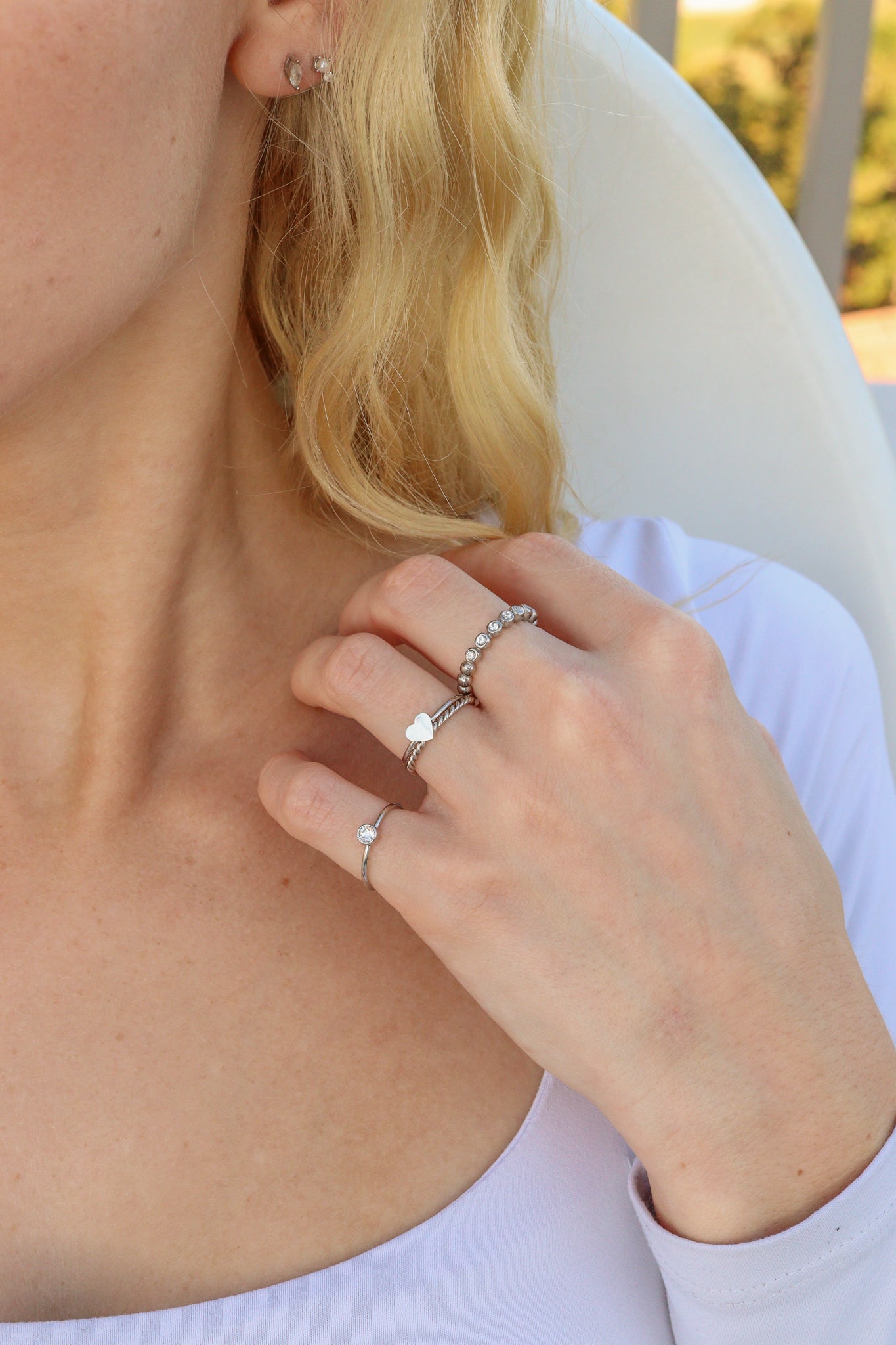 Stainless Steel Beaded CZ Stacking Ring / CSR0006