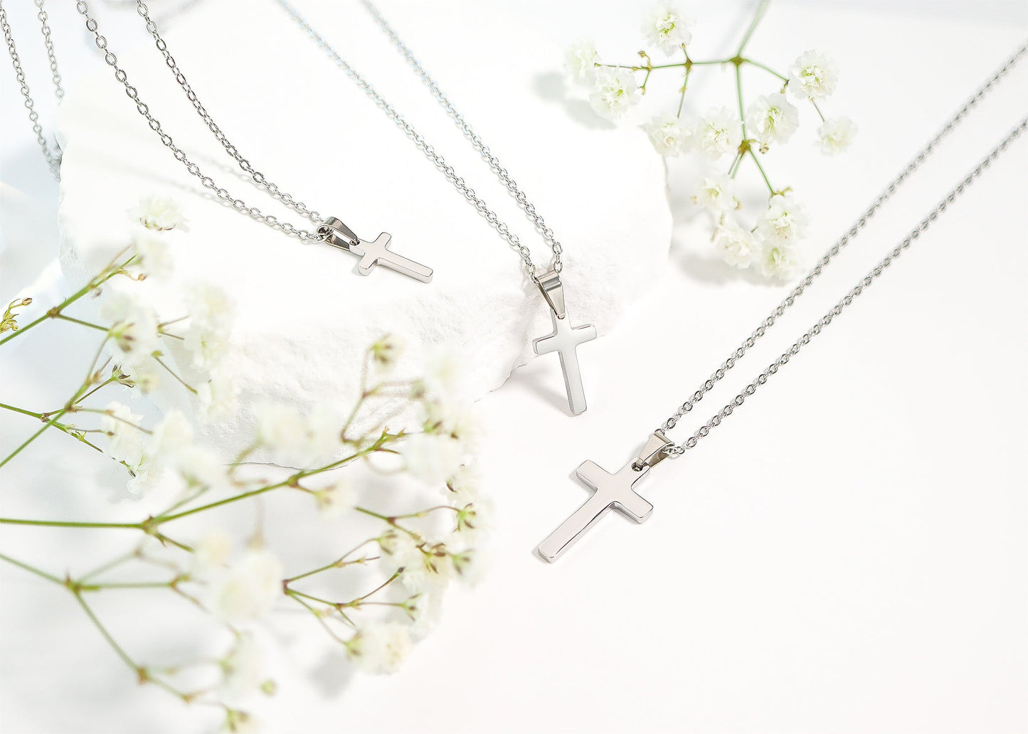 18K Gold PVD Stainless Steel Engravable Blank Cross Pendant Necklace / SBB0286