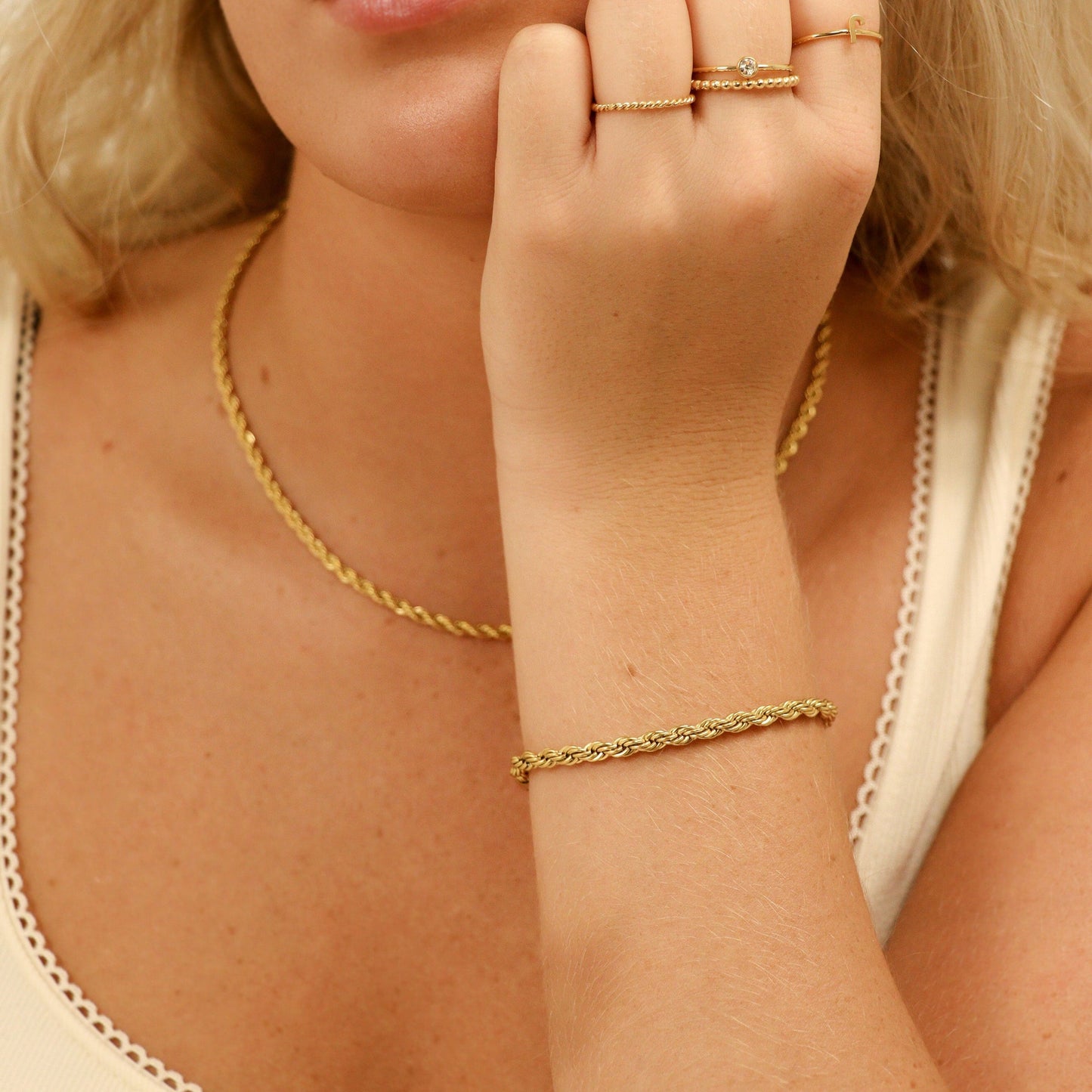 18K Gold PVD Stainless Steel Rope Chain Bracelet/Anklet / BRJ1000