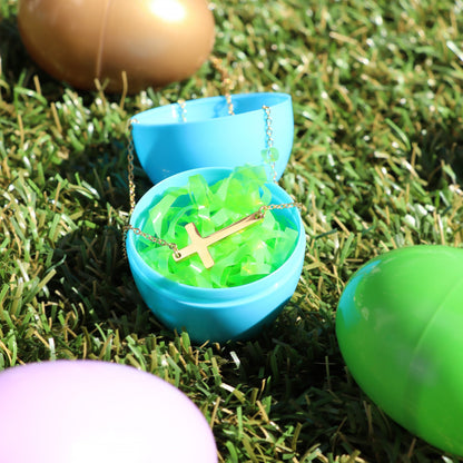 18K Gold PVD Stainless Steel Horizontal Blank Cross Necklace / SBB0285