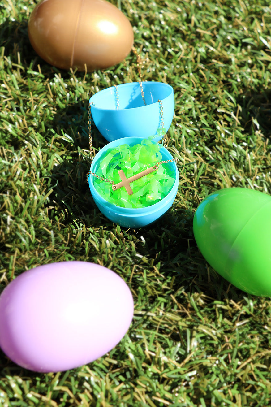 18K Gold PVD Stainless Steel Horizontal Blank Cross Necklace / SBB0285