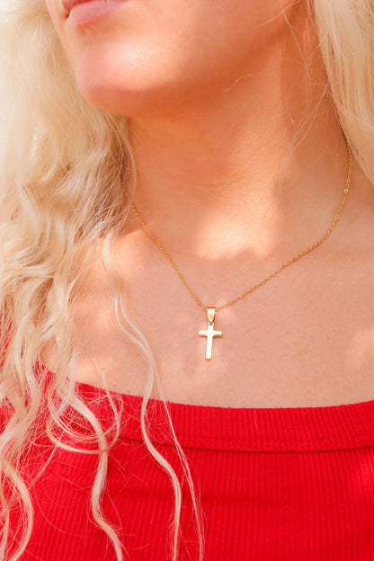 18K Gold PVD Stainless Steel Engravable Blank Cross Pendant Necklace / SBB0286