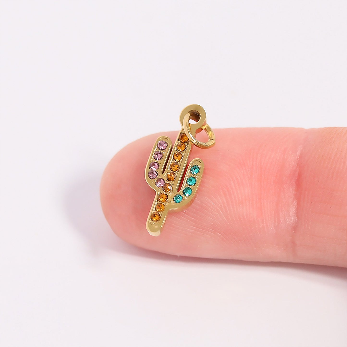 18K Gold PVD Stainless Steel Cactus with CZ Stone Charm / PDL0208