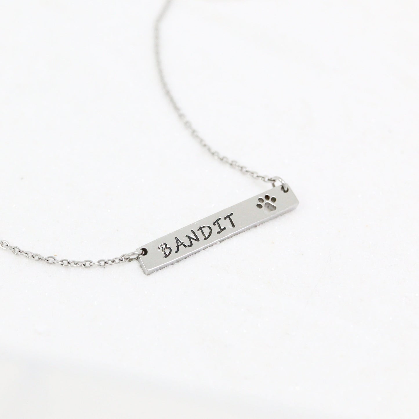 18K Gold PVD Stainless Steel Blank Cutout Paw Print Bar Necklace / SBB0247