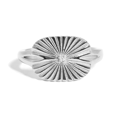 18K Gold PVD Stainless Steel Cubic Zirconia Sunburst Rectangle Ring / KSS0004