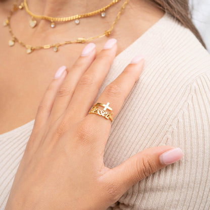 18K Gold PVD Stainless Steel Adjustable "Blessed" Ring / KSS0007