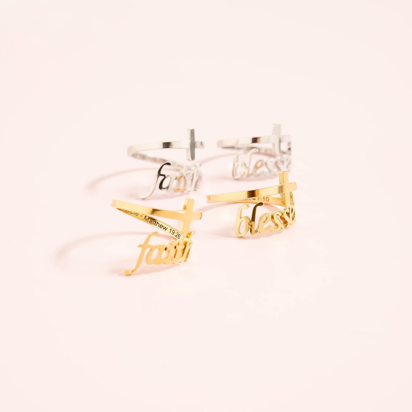 18K Gold PVD Stainless Steel Adjustable "Blessed" Ring / KSS0007