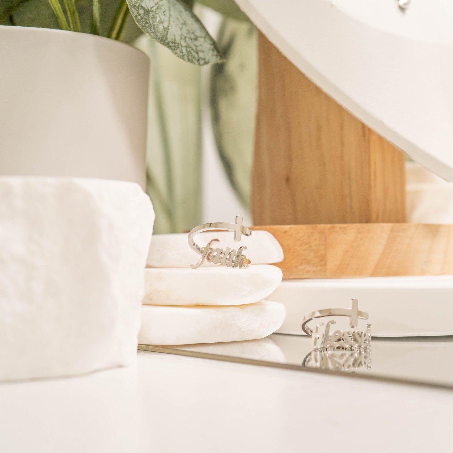 18K Gold PVD Stainless Steel Adjustable "Blessed" Ring / KSS0007