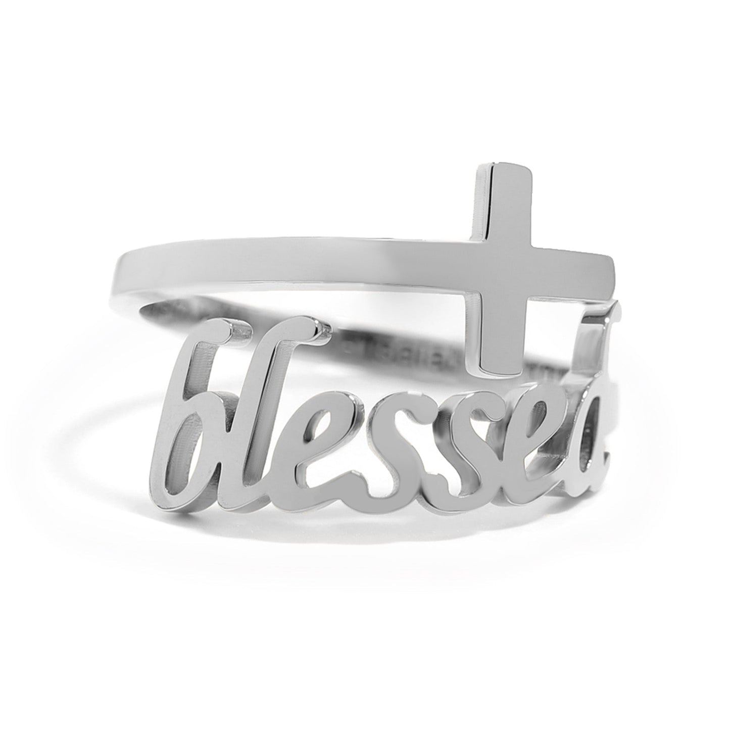 18K Gold PVD Stainless Steel Adjustable "Blessed" Ring / KSS0007