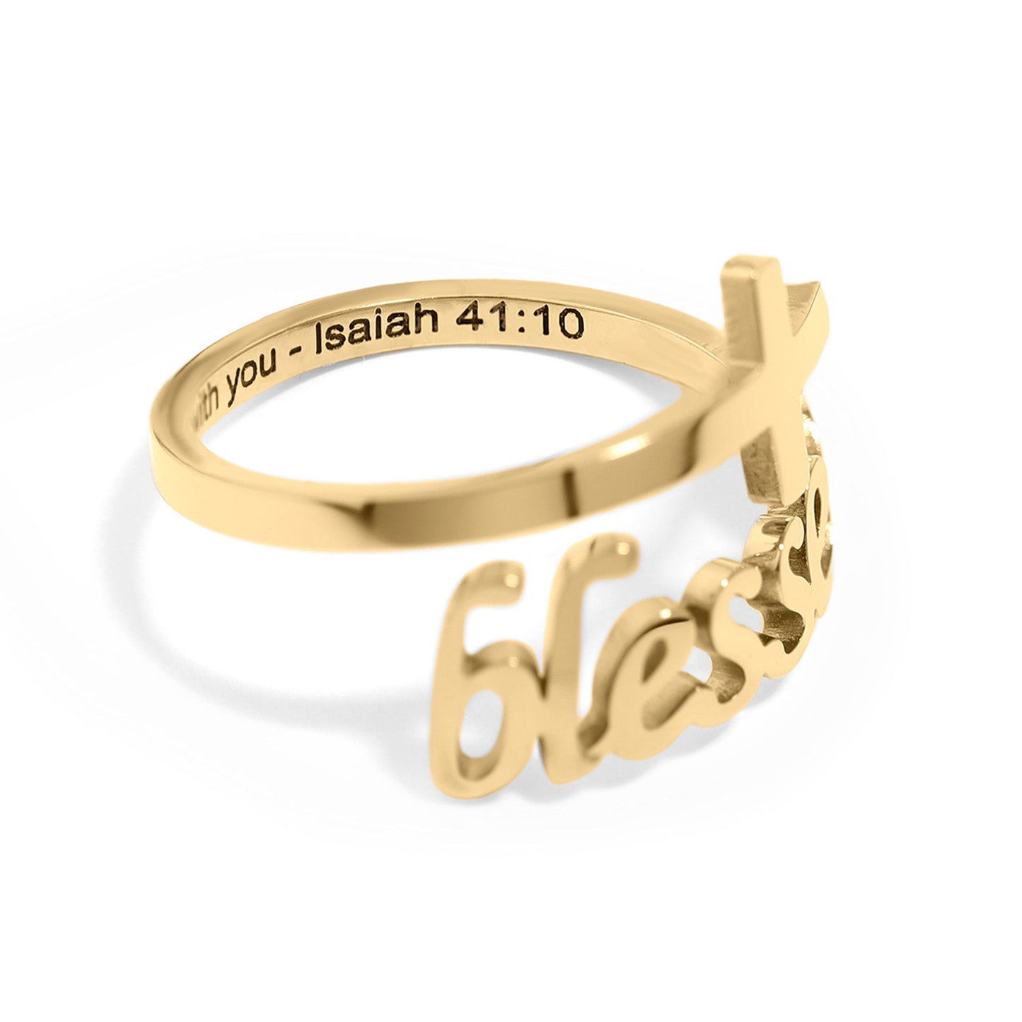 18K Gold PVD Stainless Steel Adjustable "Blessed" Ring / KSS0007