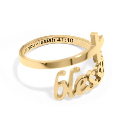 18K Gold PVD Stainless Steel Adjustable "Blessed" Ring / KSS0007