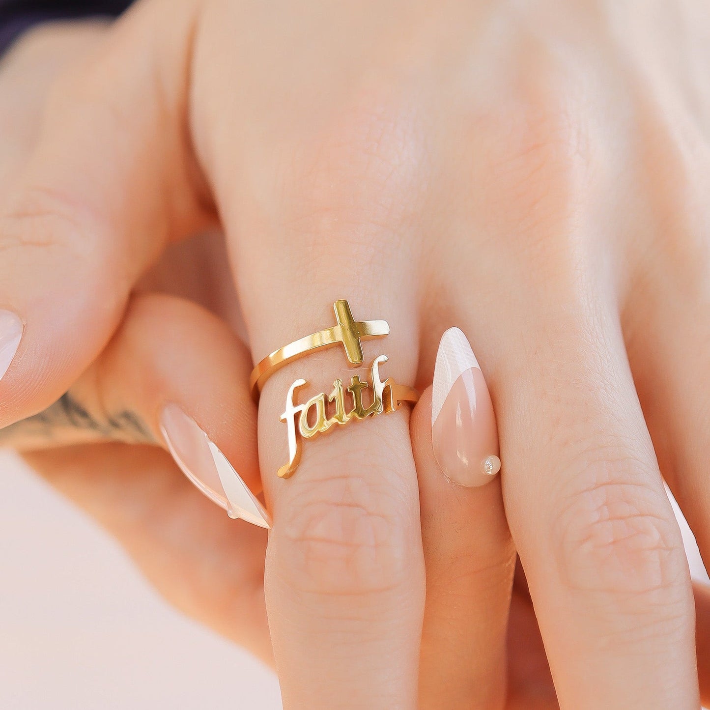 18K Gold PVD Stainless Steel Adjustable "Faith" Ring / KSS0008