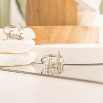 18K Gold PVD Stainless Steel Adjustable "Faith" Ring / KSS0008