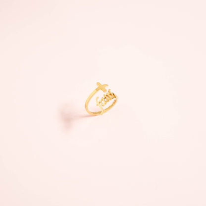 18K Gold PVD Stainless Steel Adjustable "Faith" Ring / KSS0008