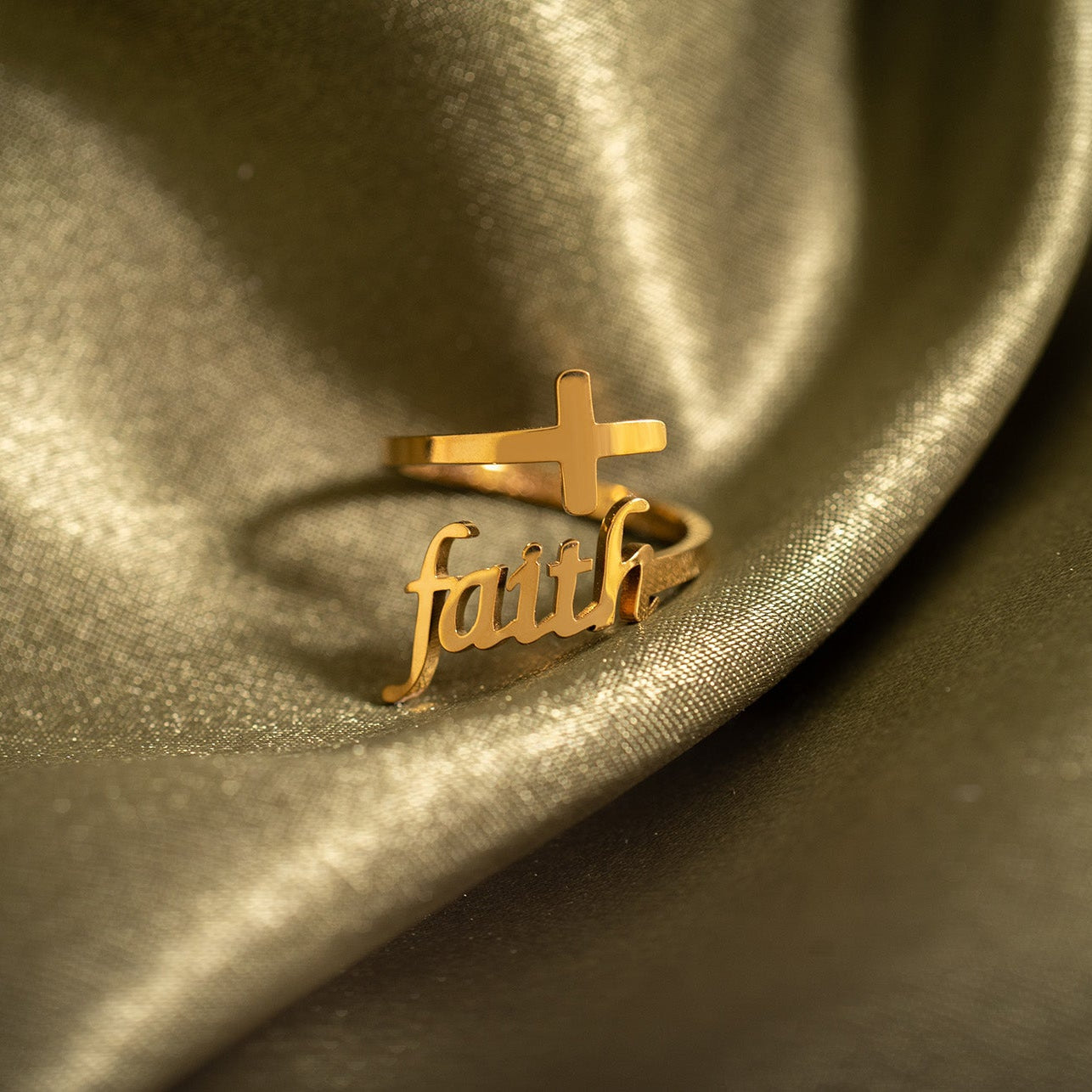 18K Gold PVD Stainless Steel Adjustable "Faith" Ring / KSS0008