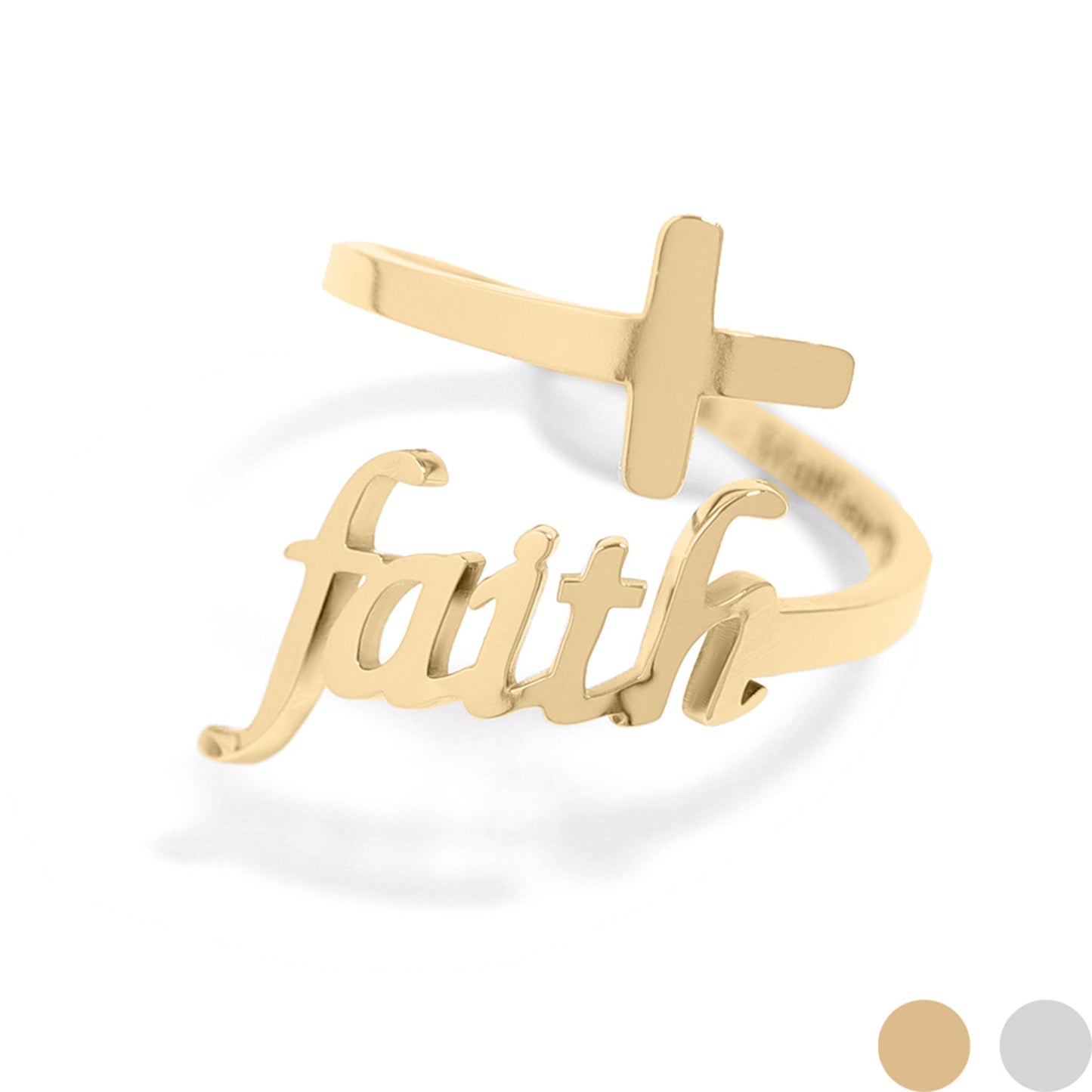 18K Gold PVD Stainless Steel Adjustable "Faith" Ring / KSS0008