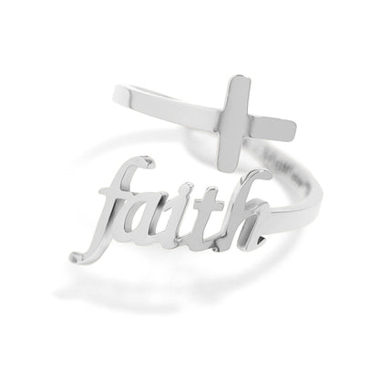 18K Gold PVD Stainless Steel Adjustable "Faith" Ring / KSS0008