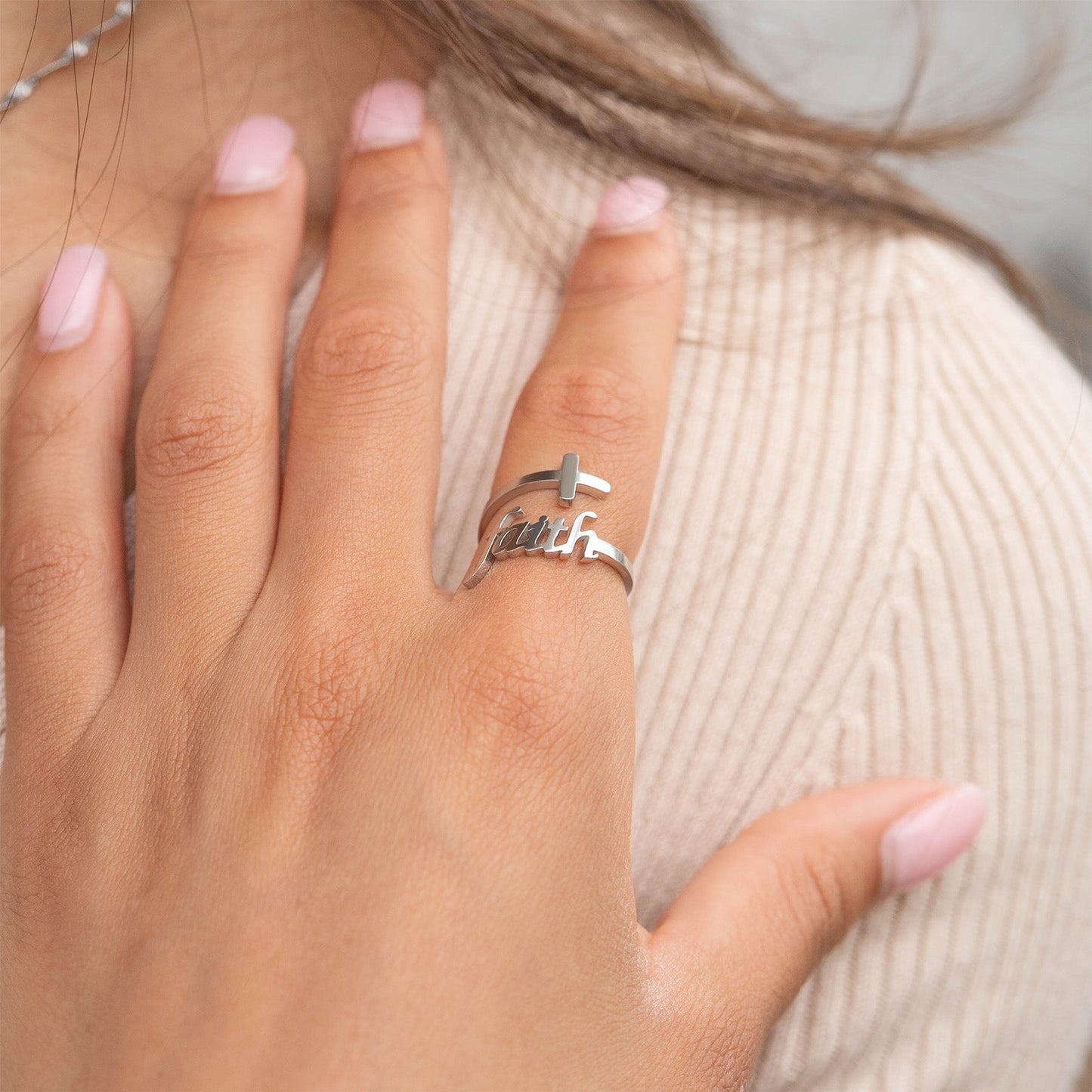 18K Gold PVD Stainless Steel Adjustable "Faith" Ring / KSS0008