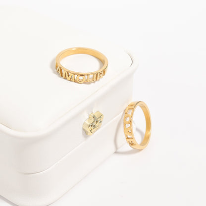 18K Gold PVD Stainless Steel Love Stacking Ring / KSS0010