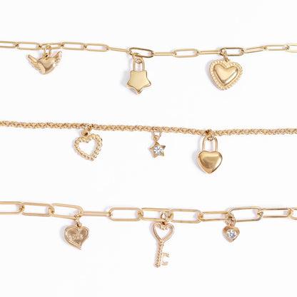 18K Gold PVD Stainless Steel Heart With Cubic Zirconia Charm / PDL0111