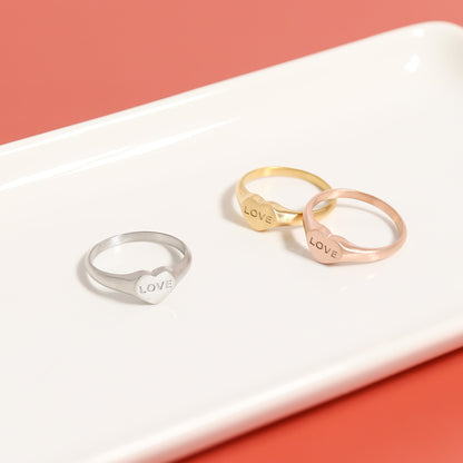 18K Gold PVD Stainless Steel Love Heart Signet Ring / ESR0005
