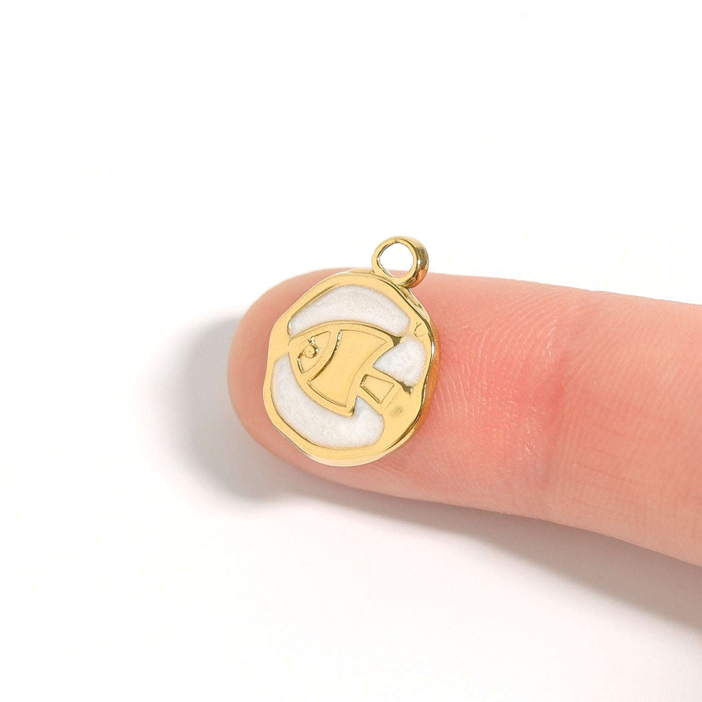 18K Gold PVD Fish White Epoxy Charm / PDL0221