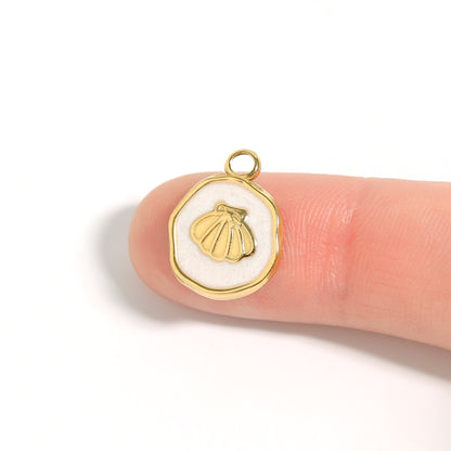 18K Gold PVD Sea Shell White Epoxy Charm / PDL0220