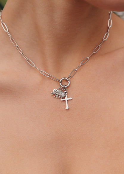 18K Gold PVD Stainless Steel Paperclip Charm Keeper Necklace / CHN9951