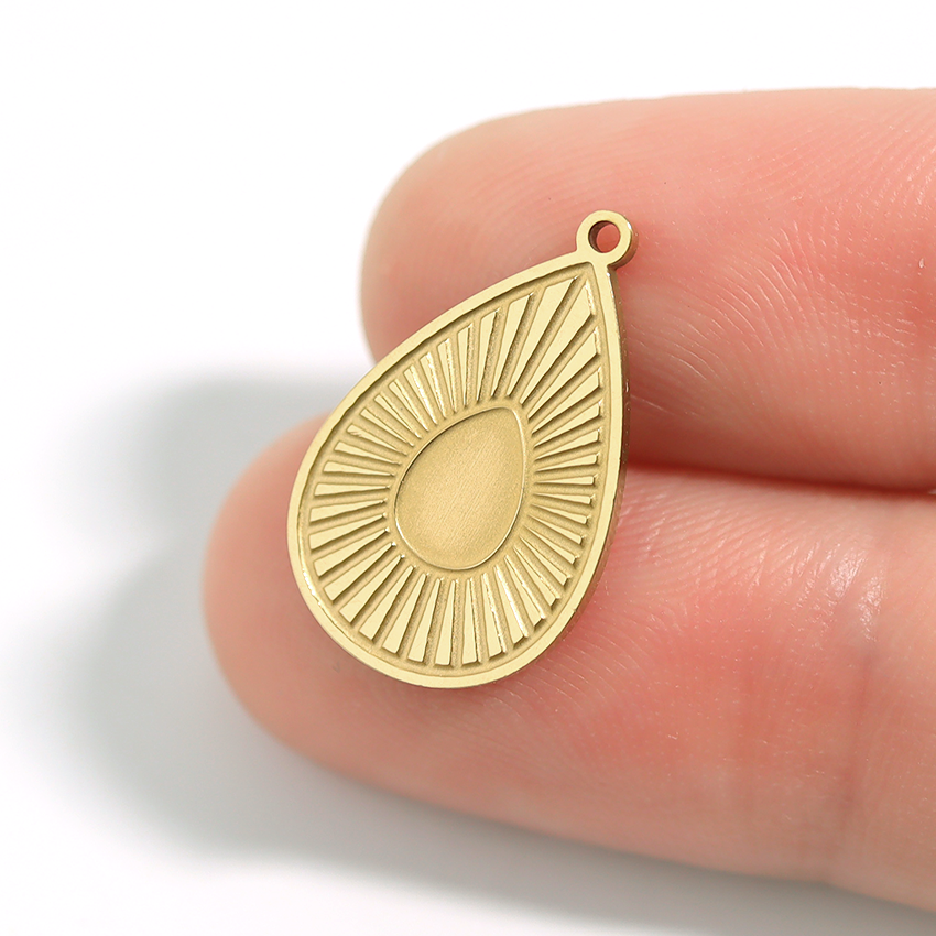 18K Gold PVD Stainless Steel Sunburst Teardrop Charm / PDL0003