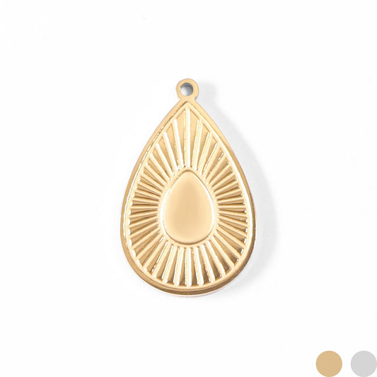18K Gold PVD Stainless Steel Sunburst Teardrop Charm / PDL0003